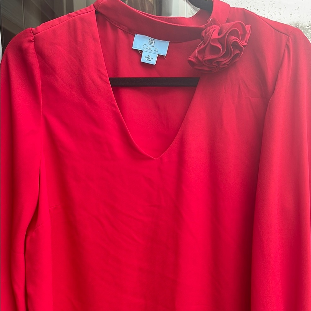 CeCe Women's Red V-Neck Top